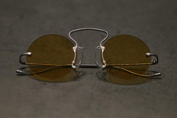 RIGARDS x UMA WANG Collaboration: Stainless Steel Rimless Eyeglasses RG00UW9(A) Series (RG-RG00UW9(A)-HEIHUANG, Black and Yellow Lens)